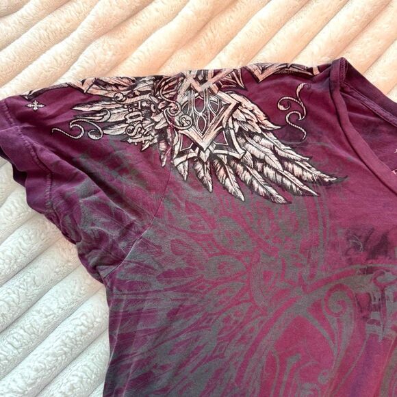Dark Purple Wings Vintage Affliction Live Fast Men's T-Shirt Size XL - Picture 8 of 10